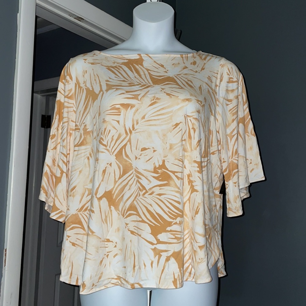 Alfani Plus Size Printed Natural Dream Leaf Top